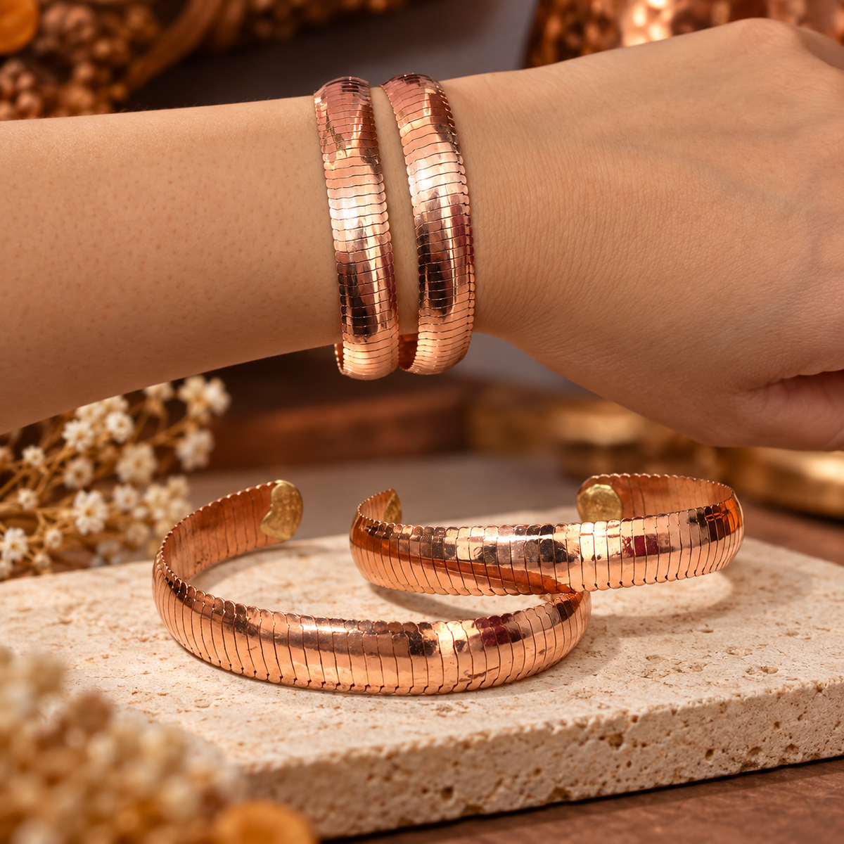 Brazaletes artesanales de cobre Akuitzi “Serpiente”