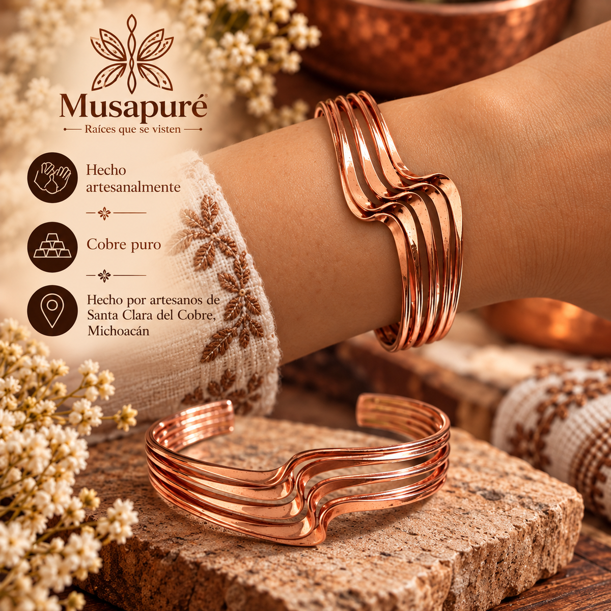 Pulsera artesanal de cobre Itsï “Agua”