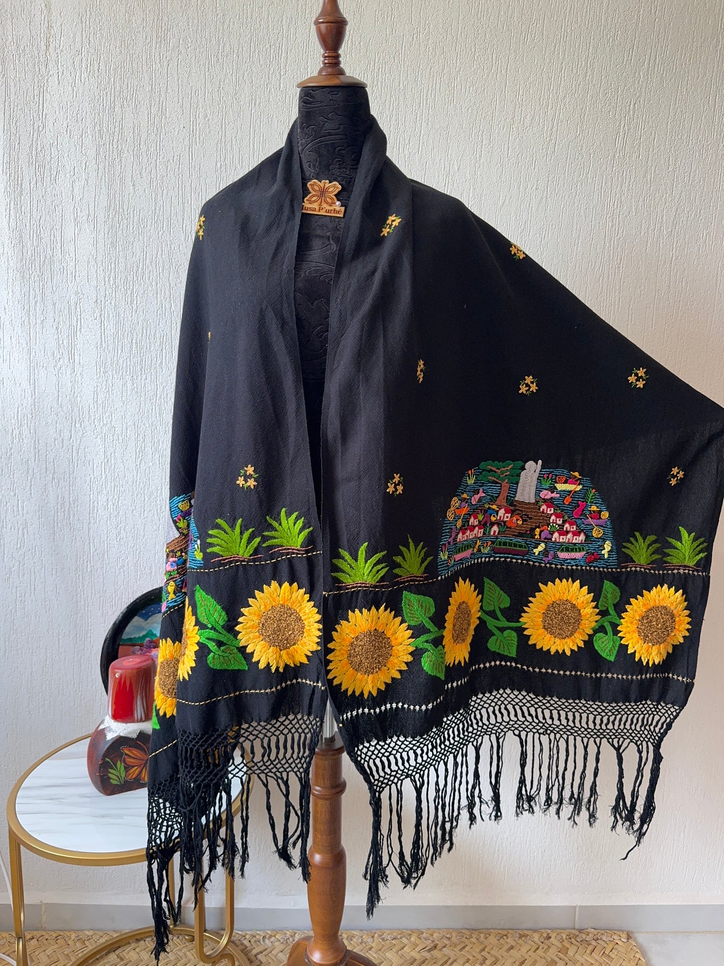 Rebozo Janitzio y girasoles