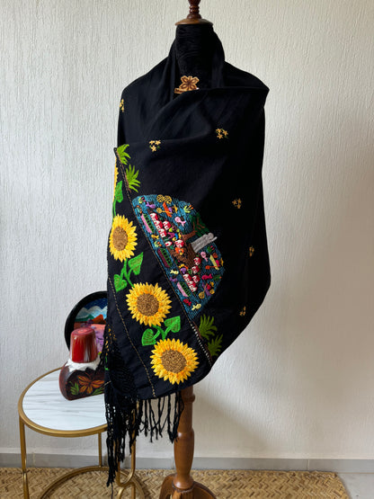 Rebozo Janitzio y girasoles