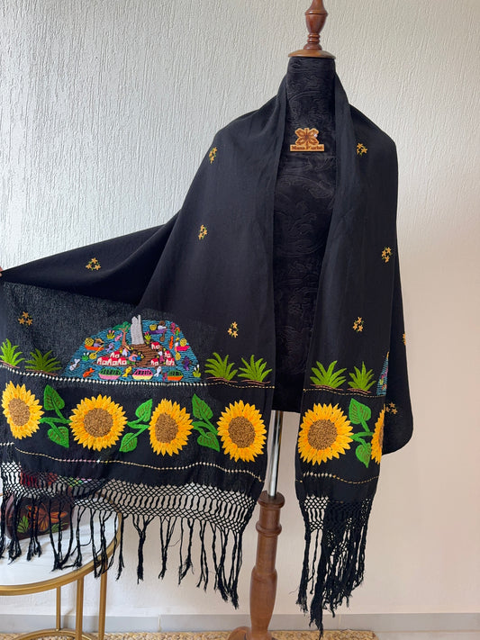 Rebozo Janitzio y girasoles