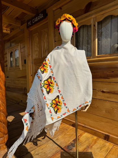 Rebozo Monarcas y girasoles